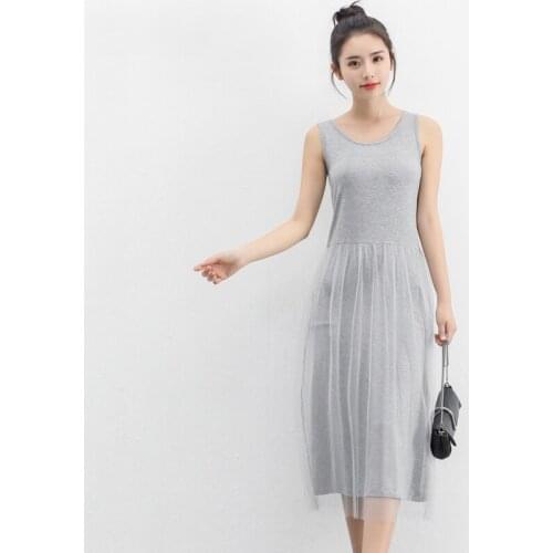 New Summer Autumn Dress A Line Cotton O-Neck High Waist Patchwork Lace Mesh Dress for Women RE0783