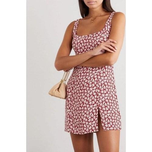 Dresses For Women 2021 Clothes Vintage Floral Print Summer Boho Beach Dress Scoop Neck Sleeveless Tank Split Hem Sexy Mini Dress