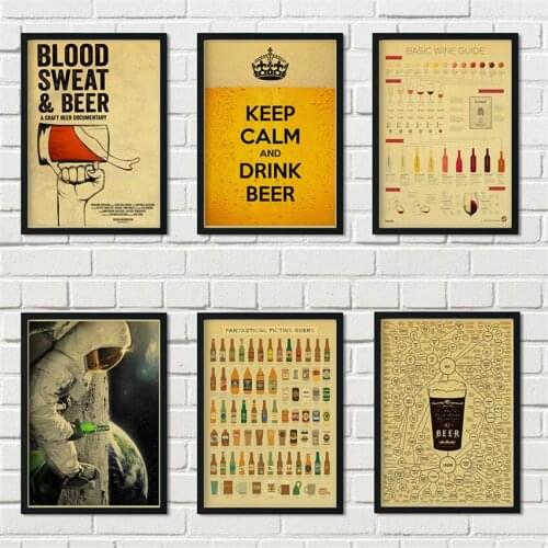 Posters Wall Retro Vintage Decor Beer Wine Pictures for Home Design Vintage Canvas Painting Room Decoration Frameless