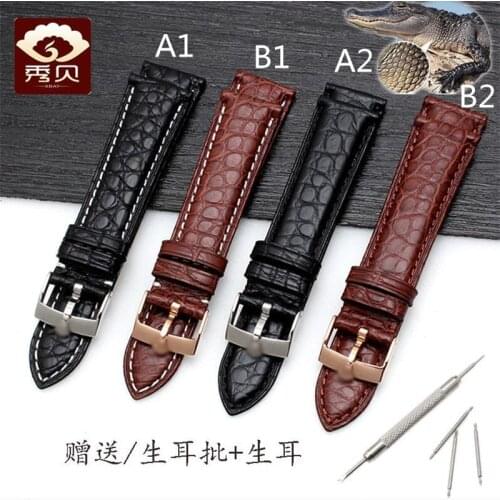 Black Brown Crocodile Leather Strap Hand-made Alligator Watchband Pin Buckle 19mm 20mm 21mm For Deepsea Yacht Daytona GMT Watch