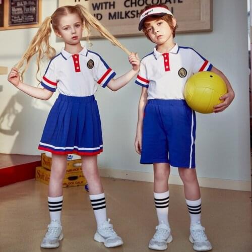 School Uniforms Sports Suits Japanese Style Children Printed Unisex Cotton Tops for Kids Boys Short Pants Girls Pleated Skirts