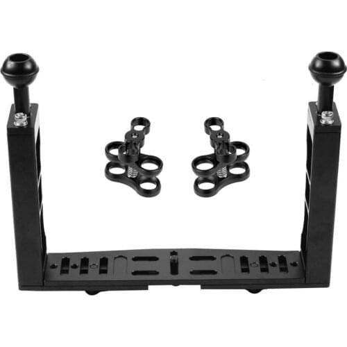 Dual Handle Aluminium Diving Tray Stabilizer Rig with Dual Balls Aluminum Alloy Clamp for Underwater Camera Housings Case