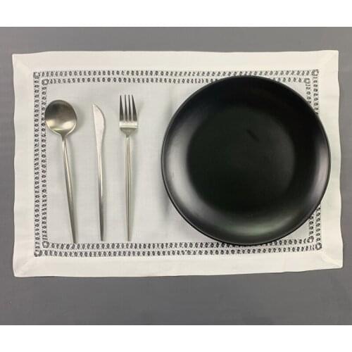 Linens Placemats Table Cloth Table Runner Thick material White Linen Placemats with Double Hemstitched for elegant lunch