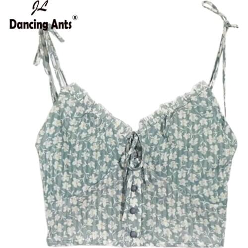 Camis For Women Camisole New Sexy Female Crop Tops Floral Print Lace Up Tank Top Woman Cute Elegant French Chic Clothes 2021
