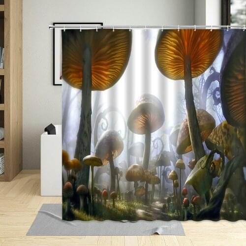 Shower Curtain Mushroom Forest Wonderland Vintage Adventures For Home Decor Fantasy Lake Pond Elves Bathroom Curtains With Hooks