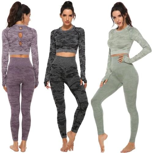 Seamless Yoga Set Women 2pcs Fitness Sports Suits Woman Push Up Leggings Long Sleeve Top High Waist Sport Leggings Gym Clothes