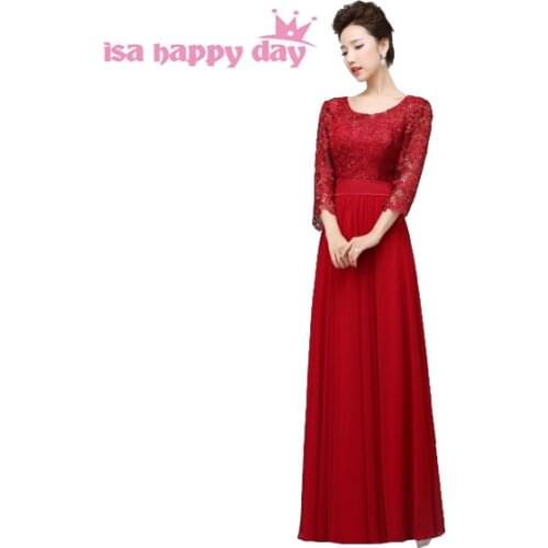 Red wine emerald green formal 3/4 sleeve evening dress fushia mother of the bride lace party dresses long robe xxl gown W2909