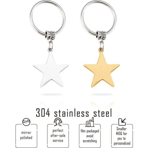 Gold Color Key Chain 304 Stainless Steel Blank Star Charm Pendant DIY Keyholder/key Fob/key Accessories 10pcs