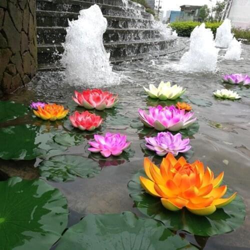 10/18cm Floating Lotus Mixed Color Artificial Flower Lifelike Water Lily Micro Landscape For Wedding Pond Garden Fake Plants