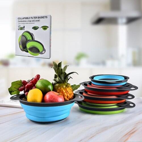 2pcs/Set Kitchen Tools Foldable Silicone Colander Fruit Vegetable Washing Basket Strainer Collapsible Drainer