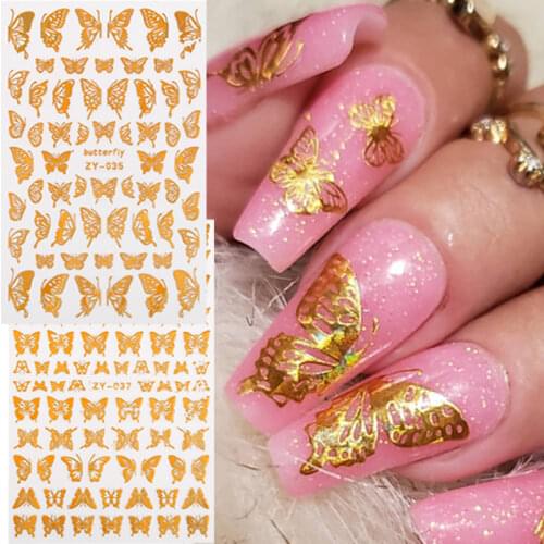 3D Butterfly Designs Nail Sticker Gold Silver Laser Adhesive Sliders Foil Nail Art Tips Decorations Manicure Transfer Decals