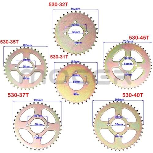 530 Chains 31 32 35 37 40 45 tooth 31T/32T/35T/37T/40T/45T 58mm Sprockets For 110cc-150cc Karting ATV Rear Back Sprocket Cog