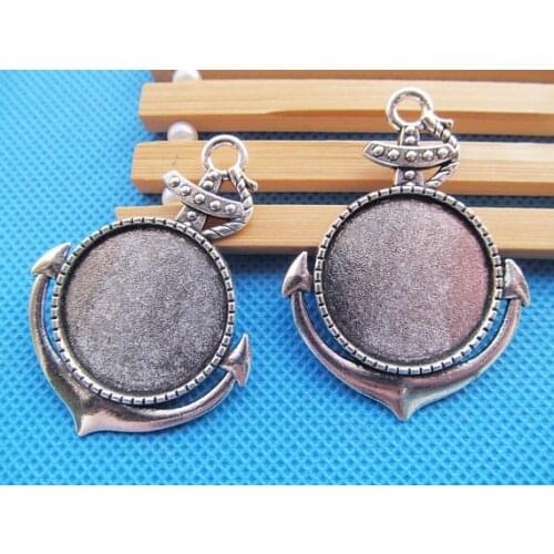 6pcs Antique Silver/Antique Bronze Anchor Base Setting Pendant Charm/Finding,25mm Cabochon/Cameo Tray Bezel,DIY Accessory