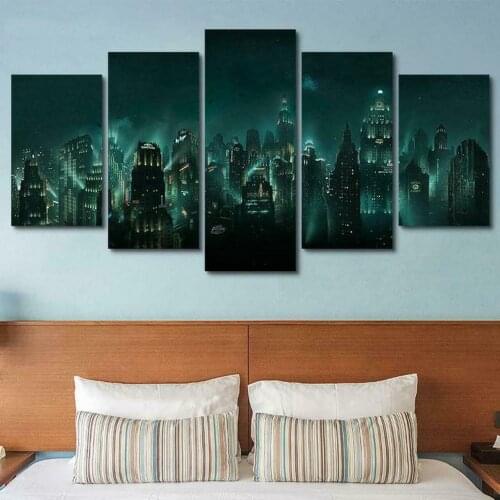 Abstract Dark City 5 Pcs Canvas Picture Print Wall Art Canvas Painting Wall Decor for Living Room No Framed