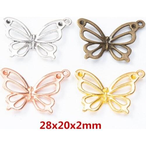 DIY Jewelry Accessories,28x20x2mm 20pcs/lot Four Colors Plated Butterfly Charms Pendant For Making Creative Handmade Jewelry