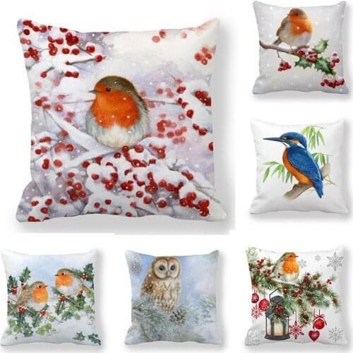 Throw Pillow Covers Peachskin Decorative Pillowcase Lovely Redbreast Bird Printed Cushion Cover Pillowslip Sofa CarDecor 45*45cm