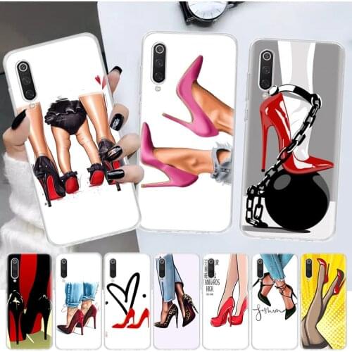 Red High Heel Shoes Soft Cover Phone Case For Xiaomi Note 10 Mi 11 9 8 CC9 9T 10T A1 A2 A3 F1 F2 X3 NFC Pro Lite 5X 6X Coque