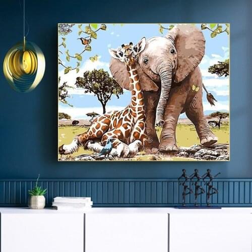 DIY digital oil painting, hand-painted by yourself, hand-painted oil painting, home living room decoration painting, animal elep