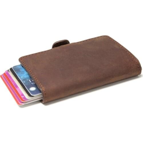 Crazy Horse Leather RFID Wallet Anti-Magnetic Card Case Automatic Bouncing Credit Card Business Card Holder card holder