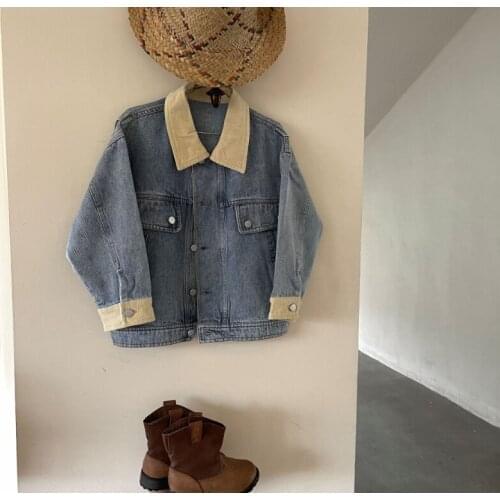 2021 new style girls boys cotton full sleeve denim coat autumn kids jacket