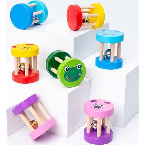 Baby Montessori Wooden Rattle Rolling Toy Musical Hand Bell Instruments Shaking Handbell Toys Intellectual Educational Toys