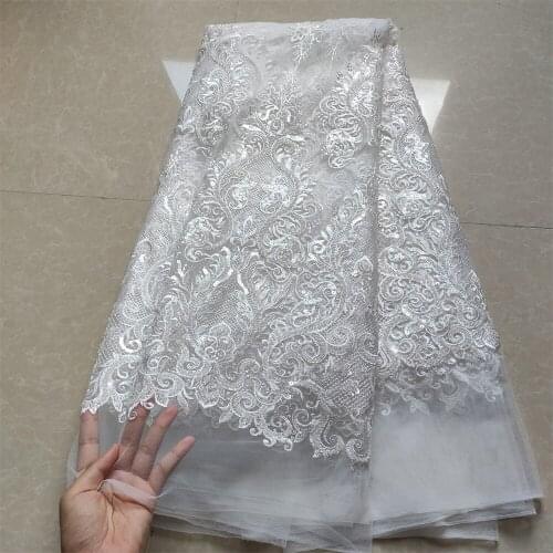 Nigerian Sequins Lace Fabric White High Quality African Lace French Tulle Sequin Embroidery Lace Fabrics For Party Dress JYN319