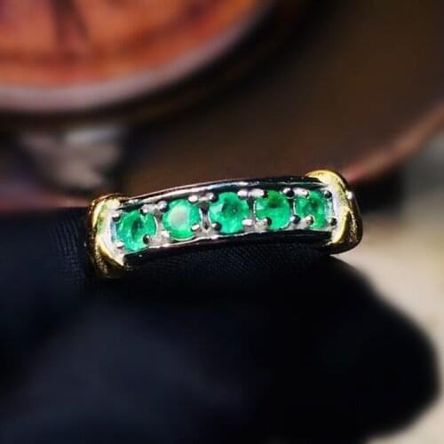 Natural real emerald ring Per jewelry 3*3mm 0.15ct*5pcs gemstone 925 sterling silver Fine handmade jewelry J210728