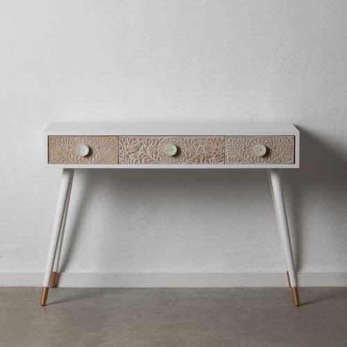 Console White-NATURAL pine wood 110X40X77 CM