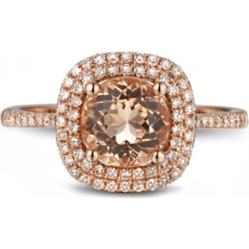 Cool elegant Retro Jewelry 925 Sterling Silver&Rose Gold Filled Cushion Cut Champagne AAA CZ Promise Pave Wedding Ring for Women