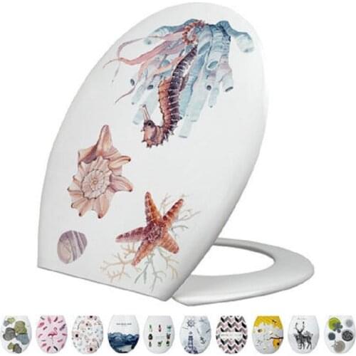 Toilet Seat Cover Home Decoration Accessories Bathroom Printed Thick Toilet Seat Lid PP Plastic U-shaped 18 Inch Toilet Cover