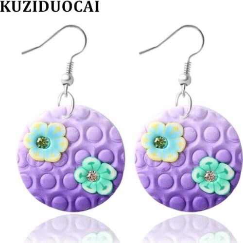 Kuziduocai New Fashion Excellent Jewelry Round Fimo Crystal Petal Do Not Fade Stud Earrings For Women Girl And Ladies Gift E-689