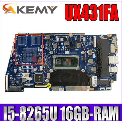 UX431FA/FN Laptop motherboard for ASUS ZenBook-14 UX431FA UX431FN UX431F original mainboard 16GB-RAM I5-8265U GM