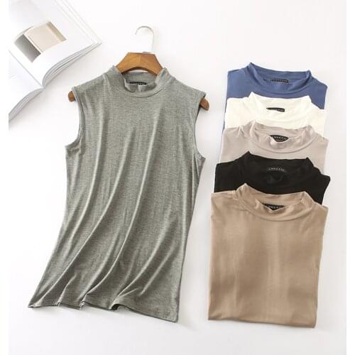 Modal Vest Strap Women Summer Korean Turtleneck Sleeveless T Shirt Thin Bottoming Shirt Camisole Plus Size White Black Shirt Top