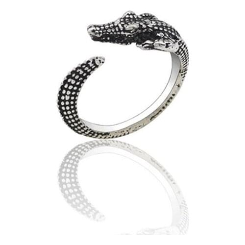 Mens Punk Gothic Titanium Steel Ring Fashion Retro Cool Crocodile Knight Ring Womens Hip Hop Animal Open Ring Jewelry Anillos