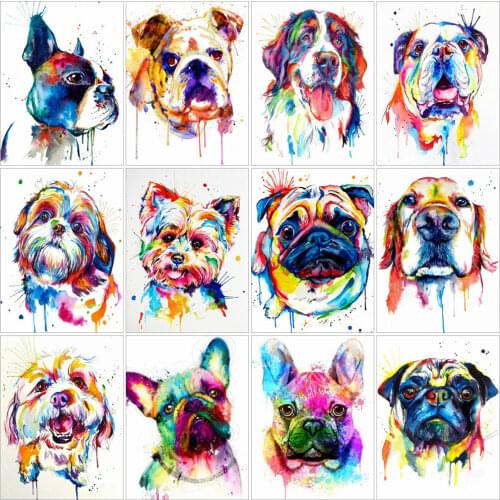 HUACAN DIY Frame Painting By Numbers Dog On Canvas Wall Art Picture By Numbers Animal Acrylic For Living Room