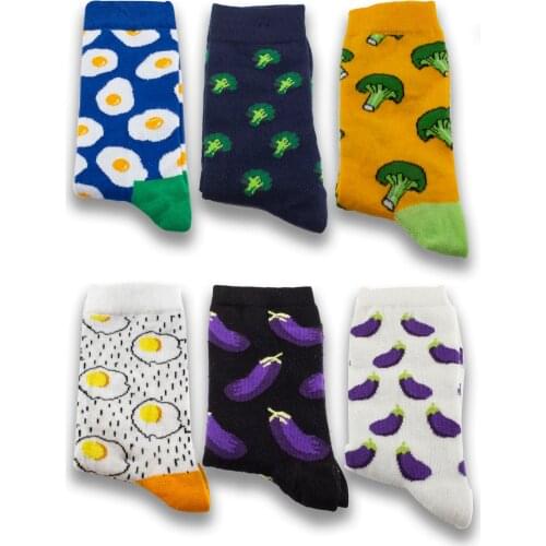 Unisex Graphic Socks Vegetable Patterned Wooden Box 6 Pieces Cotton Men Women Socks Set For Gift Colourful New Fashion