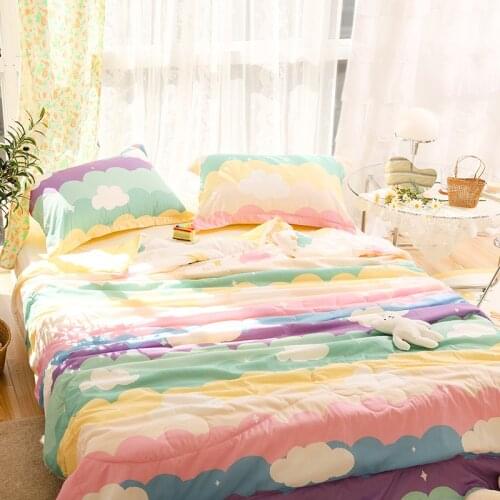 New Cartoon Princess Style Rainbow Summer Quilt Air Condition Quilts Washed Fabric Throw Blankets Solid Bedding No Pillowcase#sw