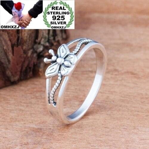 OMHXZJ Wholesale RR1231 European Fashion Fine Woman Girl Party Birthday Wedding Gift Vintage Butterfly 925 Sterling Silver Ring