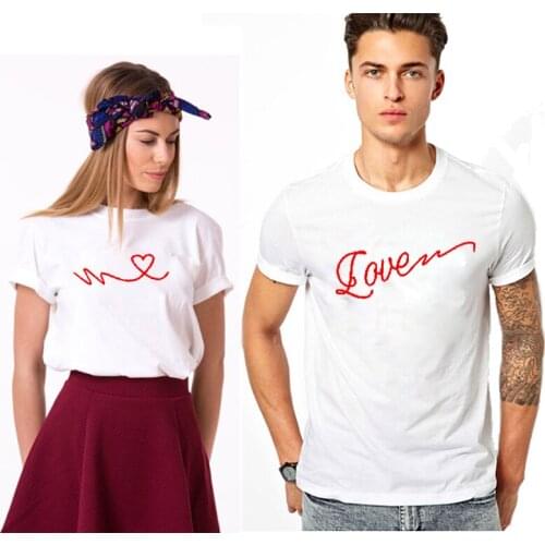 Casual T-shirts for Couple LOVE Heat Lover Matching Short Sleeve T-shirt Crewneck Leisure Loose Fit White