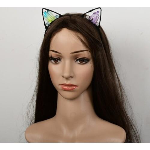 Crystal Rave Cat Ear Headband-Rave Tiara Wedding Bride Headpiece for Woman Festival and Parties