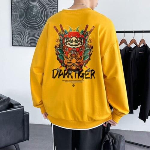 Qisvanset 2021 Fake Two Dresses Mens Sweater Long Sleeve Cotton Yellow Pattern DANGER Design Lovers Unisex Loose Hoodie