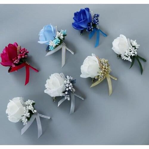 Rose Silk Corsage Gentleman Rose Boutonniere Artificial Wedding Bouquets Groom Groomsman Bouquet Silk Flower LX8682
