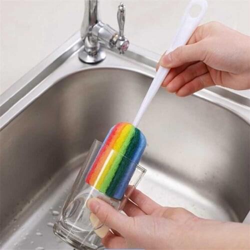 Detachable Water Bottle Cup Mug Glass Washing Sponge Cleaning Brush Scrubber With Handle Cleaning Utensils Brush