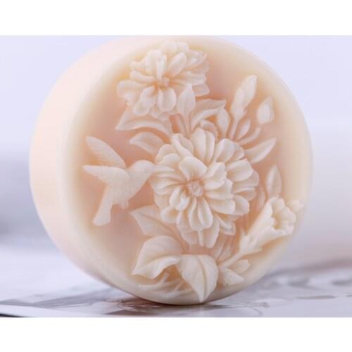 Silicone Liquid Crafts 3D Silicone Soap Molds DIY Birds Flower Pattern Round Soap Mold Silicone Mold Soap Forms Cake Mold