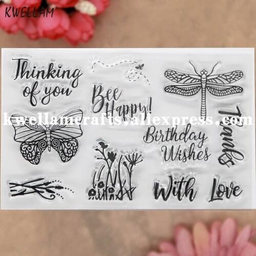 Butterfly Thinking of you Bee Happy Thanks Birthday Scrapbook photo cards rubber stamp clear stamp transparent stamp 9081533