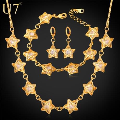 U7 Elegant Star Jewelry set For Women Wedding Accessories Cubic Zirconia Gold Color Necklace/Earrings/Bracelet Sets S651
