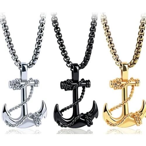 Vintage Anchor Cross Pendant Necklace Black Gold Silver Color Chain Necklaces for Men Women Fashion Jewelry Gifts Wholesal