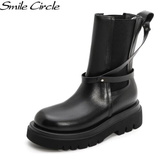 Smile Circle Ankle Boots Women Flats Platform Boots Fashion Round toe Thick bottom Casual Short Boots Ladies Booties femme