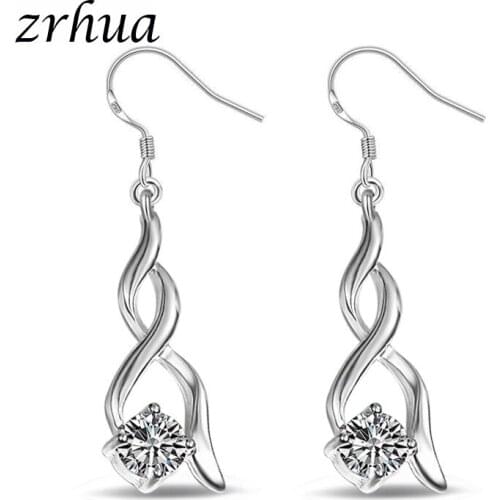 ZRHUA 925 Sterling Silver Earrings For Women Elegant Drop Brincos Micro CZ Zircon Dangle Earrings oorbellen Christmas Gifts