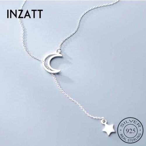 INZATT Real 925 Sterling Silver Star Moon Choker Pendant Necklace For Fashion Women party Fine Jewelry cute Accessories gift